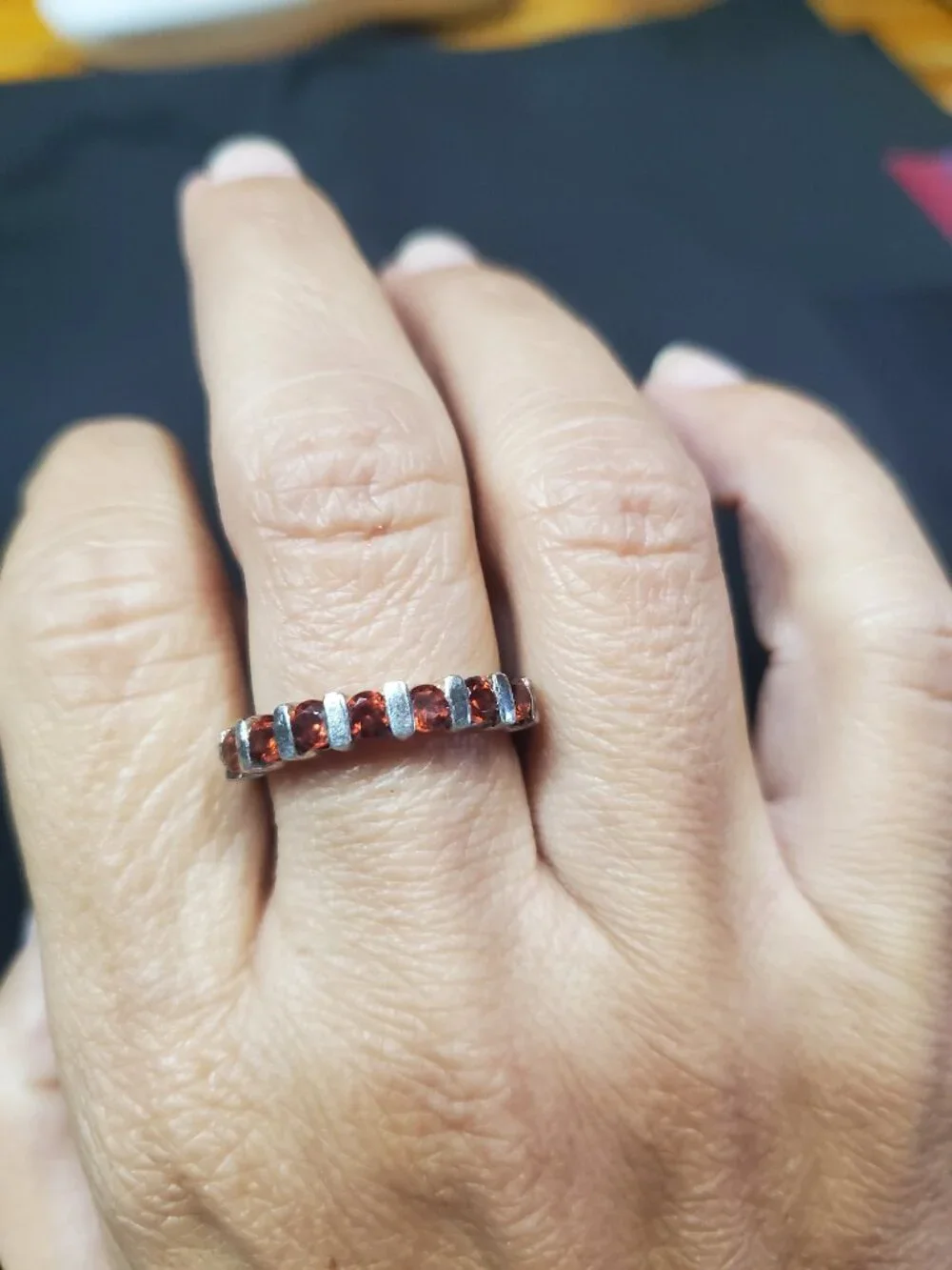 925 sterling silver Garnet half eternity band